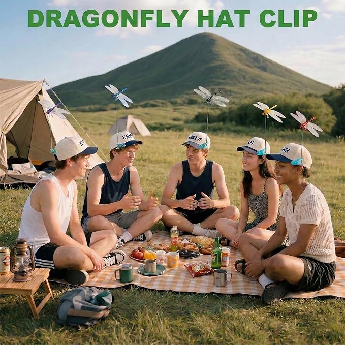 Jongdari Dragonfly Hat Clip Realistic Fake Dragonflies Clip-On Garden Outdoor Decor Stakes Plastic Dragon Fly Clips Plant Decorations for Pot (6 Colors, 12pcs)