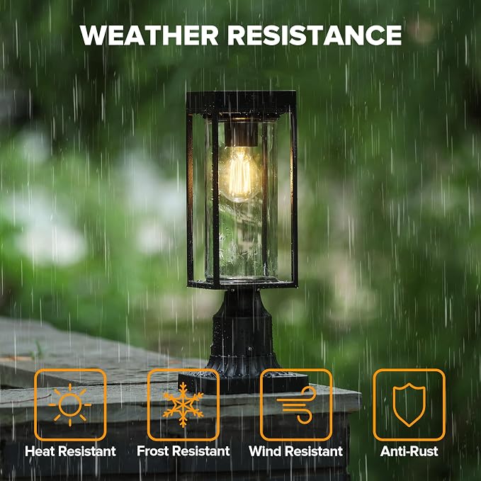 LUTEC 2 Pack Solar Post Lights, Dusk to Dawn Aluminium Lamp with Pier Mount Base, Exterior Black Solar Fence Light Outdoor Waterproof for Garden Yard Patio
