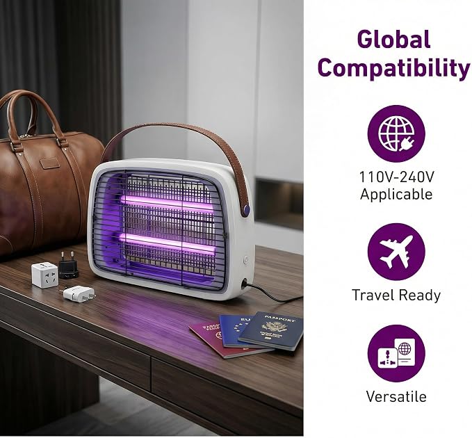 LED Bug Zapper, 12 LED Tube Up to 6 Years, Electric Mosquito Zapper, 11V-240V Fly Trap Widely Applicable.