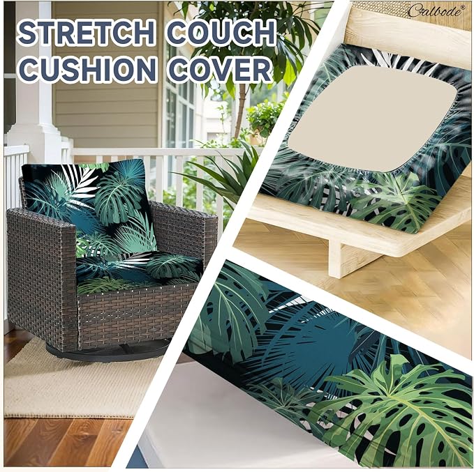CALBODE 12 Pcs Stretch Outdoor Seat Cushion Covers, Washable Chair Seat Cover for Patio Furniture Cushions Soft Indoor and Outdoor Couch Cover Replacement (Greenery, Cover Only)