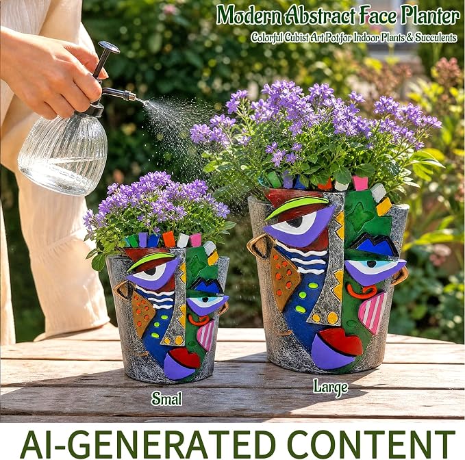 Mrlikale Abstract Face Planter Pots with Drainage Hole for Indoor Plants | 4.7 Inch Hand-Painted Funny Face Flower Pot for Succulents, Shelves, Desks, and Modern Home Decor