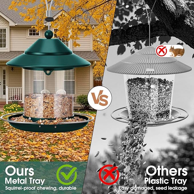Bird Feeder, Hanging Metal Bird Feeders for Outdoors with 2LB Clear Tube Seed Capacity for Viewing Cardinal Finch, Chew Proof Wild BirdFeeders for Outside Garden Yard Decoration