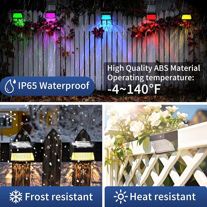 Tadyreal Solar Fence Lights Outdoor Waterproof IP65, 10 Lighting Modes Fence Lights Solar Powered with 15 Bright Led Lens, Backyard Light Outdoor for Deck Railing Step Pool Patio Wall - 8 Pack