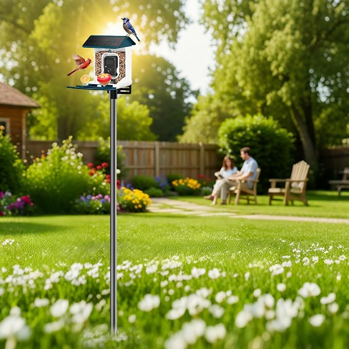 Bird House Pole Stand, Dia 1 Inch Smart Bird Feeder Pole for Camera Birdfeeder, Feeding Station for Outdoors Heavy Duty, Compatible Post Mount 94"