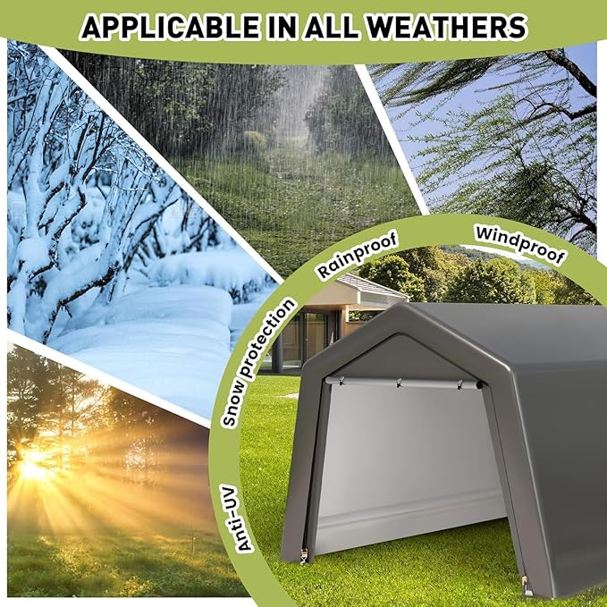 PeakPursuit Outdoor Carport Canopy, Heavy Duty Canopy Shed,Metal Frame Storage Shed with Waterproof, Uv Resistant Cover, Portable Storage Tents with Rollup Zipper Doors for Backyard, Garden