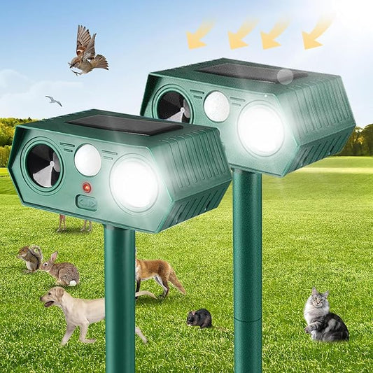 2025 Solar Animal Repellent,Upgraded Ultrasonic Cat Repellent Outdoor,Waterproof Deer Deterrent for Bird Dog Skunk,Squirrels Deterrent with Motion Detection Flash Lights for House C (2 Pack)
