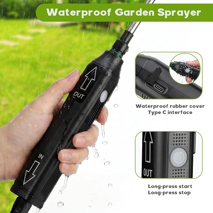 Battery Powered Sprayer 2 Gallon, Backpack Electric Pump Sprayer, Weed Sprayer with USB Rechargeable Handle, Retractable Wand, 6 Mist Nozzles for Lawn, Garden, Yard
