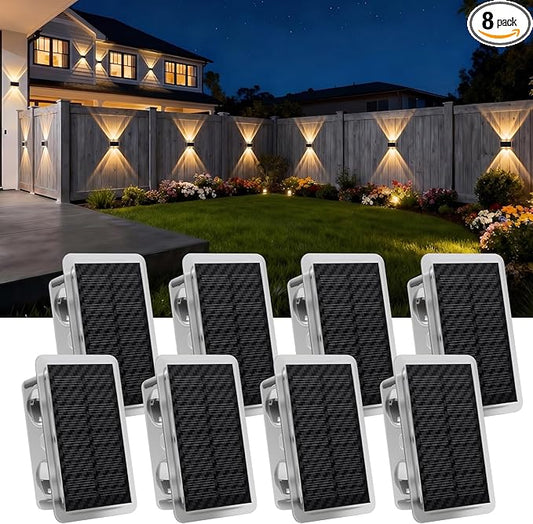AUDLES Solar Fence Lights Outdoor, New Up Down Lighting Fence Lights Solar Powered with 3 Modes 3000K/4000K/6000K, IP65 Waterproof Solar Wall Light for Backyard Wall Pathway Deck Patio Decor - 8 Pack