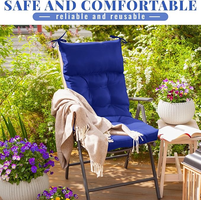 Sintuff 2 Pcs 44 x 21 x 4 Patio Chair Cushions Outdoor Chair Cushion Seat/Back Tufted Pillow with Ties Water Resistant Replacement Indoor Patio Furniture Outdoor Furniture (Solid Color,Navy)