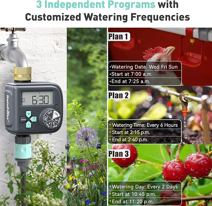 RAINPOINT Sprinkler Timer with Brass Swivel, Water Timer for Garden Hose, Programmable Hose Timer with Rain Delay/Manual Watering, Digital Irrigation Timer System for Lawns