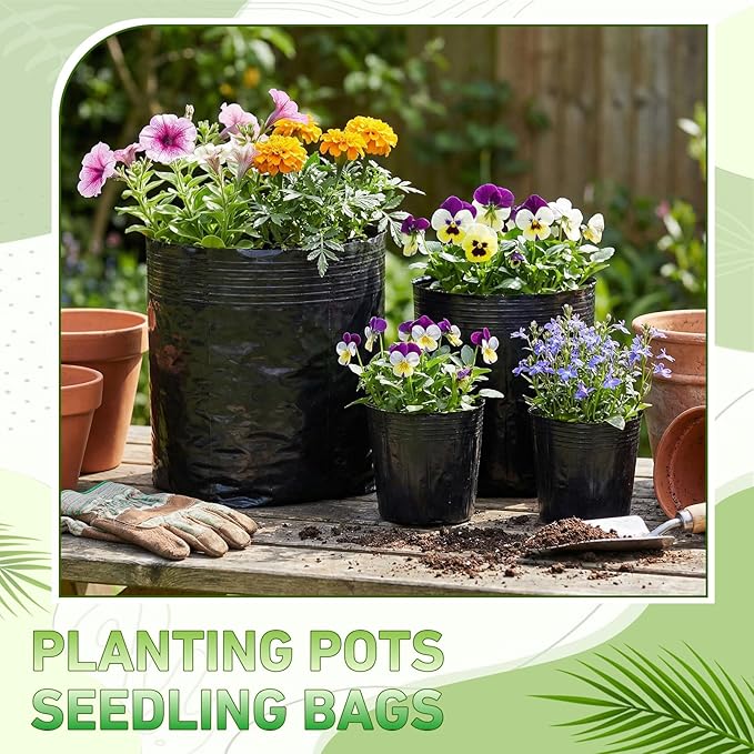 30 Pcs 5 Gallon Nursery Bags 13.8 Inch Thicken Soft Plastic Seedling Pots Seed Plant Bags with Drainage Holes for Large Flowers Trees Vegetables Indoor Outdoor Women Gardening Gifts, Black