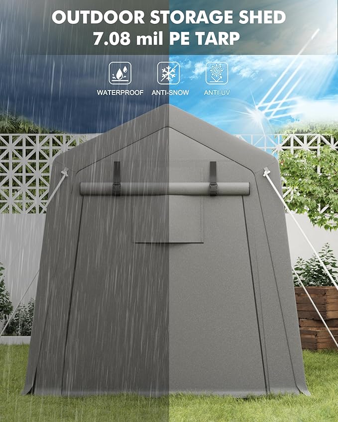 7 x 10 ft Carport Storage Shed, Shelter Logic with 2 Roll-up Zipper Door, Heavy Duty Waterproof Tarp, Storage Tent for Motorcycle, Bike, Garden Tools, Firewood