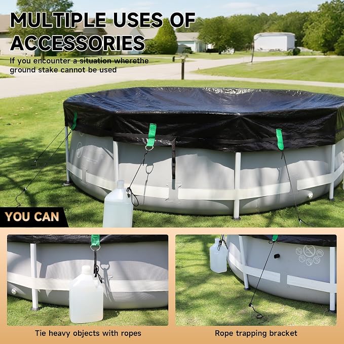 LXKCKJ 24 Ft Pool Cover for Above Ground Pools, Winter Heavy Duty PE Tarp | 634N Tear-Resistant, Waterproof 10000PA, Windproof 100MPH With Buckles & Weight Rings, UPF50+ UV Protection, Cold-Resistant