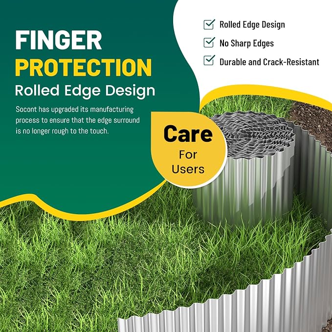 Corrugated Metal Garden Edging, 10"×20Ft Landscape Edging Border for Garden, Flower Bed, Lawn and Landscape Edging (Silver)