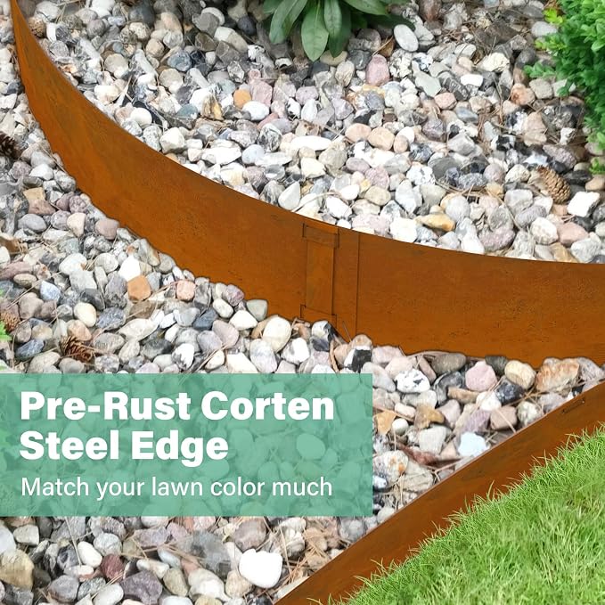 Co rten Steel Landscape Edging 12 Inch Tall 6 Packs, Metal Edging with 6 Clips and a Pair of Gloves for Pre-Rusted