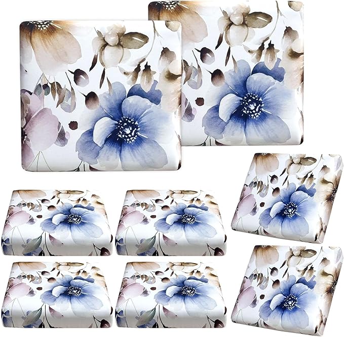 BBSET 8 Pcs Watercolor Wildflower Sofa Cushion Cover for Patio Floral Stretch Outdoor Sofa Seat Cushions Cover Tropical Flower Indoor Replacement Couch Chair Slipcover Flexibility (Watercolor Flower)