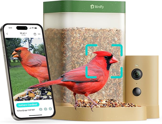 Birdfy Smart Bird Feeder with Camera for Rookie, Camera Bird Feeder Dual Night Vision, AI Recognition IP66 Waterproof for BirdLovers (Lifetime Free AI)