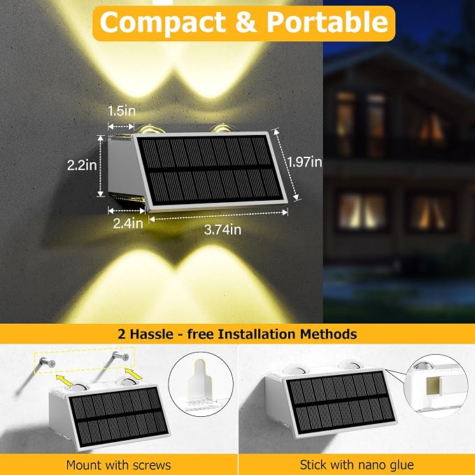 Solar Fence Lights Outdoor, 6 Pack Waterproof LED Warm & Cool White RGB Wall Mount Sconce Dusk to Dawn Up & Down Fence Light Solar Powered for Outside Garden Patio Backyard Garage(White)