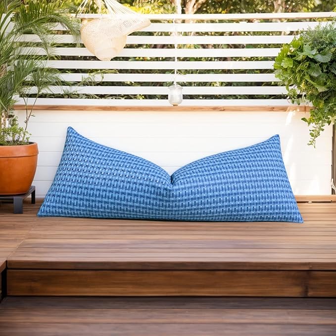 Kevin Textile Outdoor Waterproof Throw Pillow Covers 14x36 Inch Pack of 1 Boho Farmhouse Decorative Long Lumbar Cushion Covers for Garden Patio Tent Balcony Bench Couch Sofa, Blue