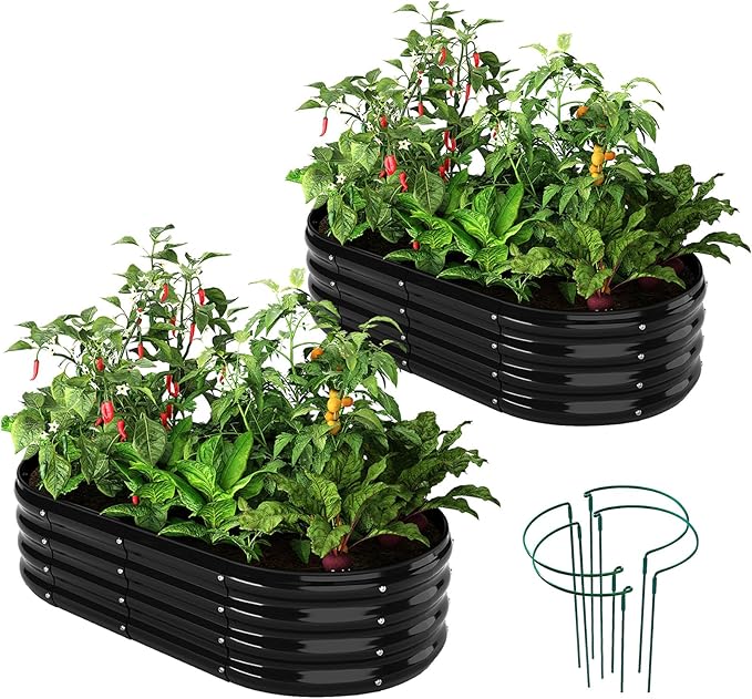ZFHgarden Galvanized Metal Planter Raised Garden Bed Kit for Gardening Outdoor，4x2x1ft 2 Planter Grow Garden Box Raised Flower Bed，Long Vegetable Clearance Herb Raised Garden Beds for Gardening Black