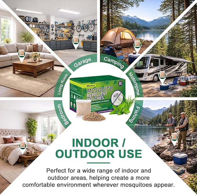 Mosquito Repellent Outdoor Patio, Natural Mosquito Repellant Indoor for Living Room, Bedroom, Patio, garages, Camping, Safe for Kids and Pets (24 Packs)