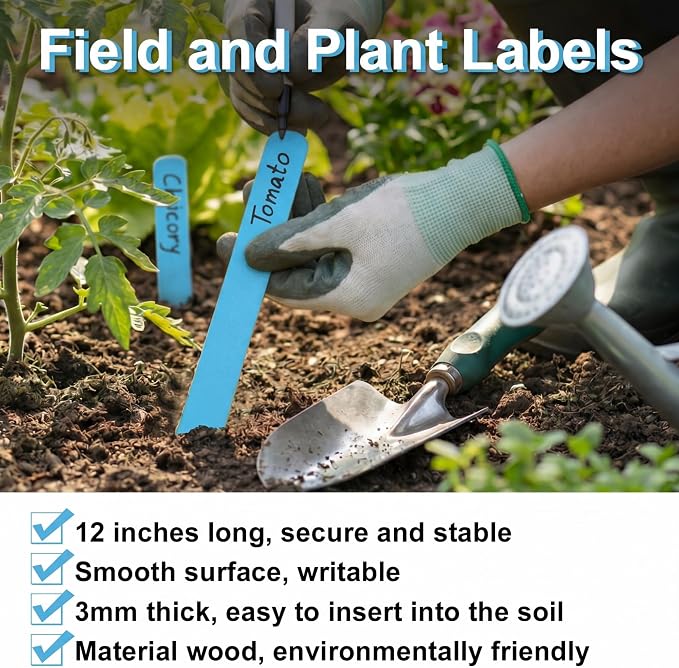 Weysat 100 Pcs 12" Wood Plant Labels for Field or Containers Plant Tags Wood Garden Labels for Seedling Stakes Markers Nursery Seed Tags with Smooth Surface for Pot Herbs Flowers Vegetables