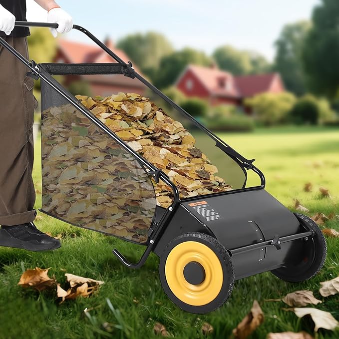 21" Manual Lawn Sweeper with 4-Brush System, 3.5 Cu.ft. Collector Bag, Adjustable Height for Leaves, Grass & Yard Debris