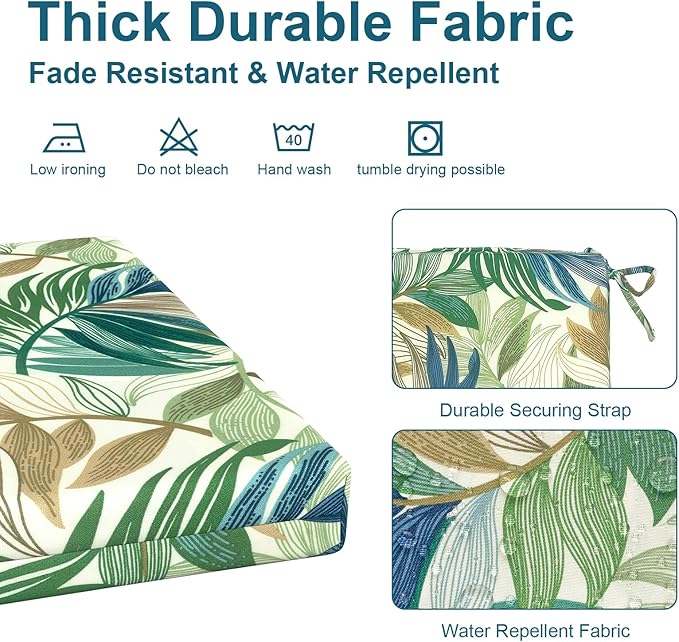 DYTXIII Set of 2 Outdoor Chair Cushions, Water Resistant 18.5"x16"x2" Square Seat Cushion for Patio Dining Chairs, High-Density Replacement Pads for Indoor Outdoor Furniture - Lush Leaf Green
