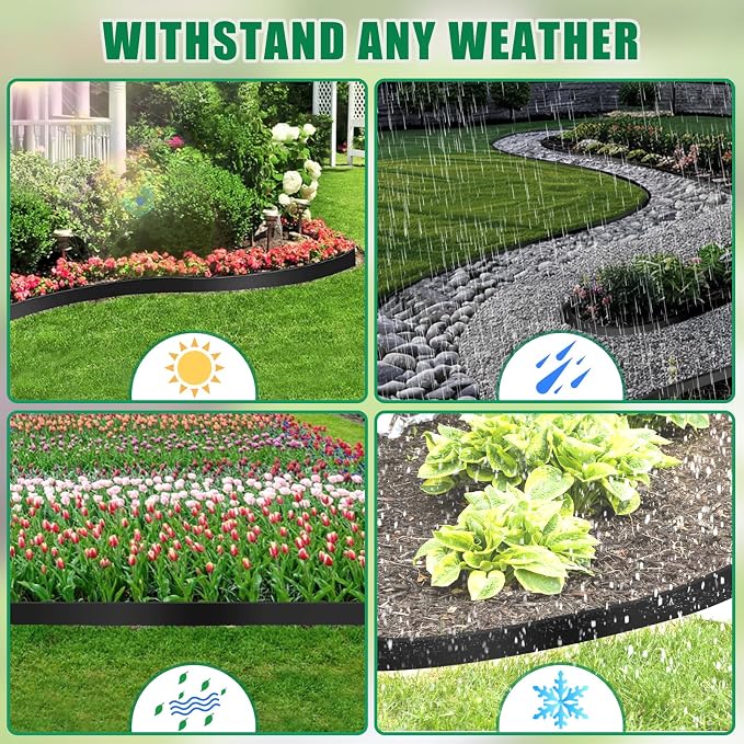 Landscape Edging Border- 60FT 2IN Tall Garden Edging Border with 60 Stakes, No Dig Lawn Edging for Landscaping for Garden Bed, Yard, Thickened Top Edge (0.15”) Flower Bed Border Edging for Outdoor