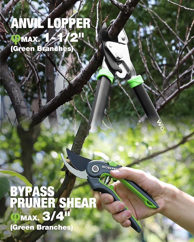 WORKPRO 3-Piece Garden Shears Set - 20” Hedge Shear, 24” Anvil Lopper & 8” Pruning Shear, Heavy-Duty Gardening Clippers with Sharp Blade, Comfort Grip Handle for Branches, Shrubs, and Hedges