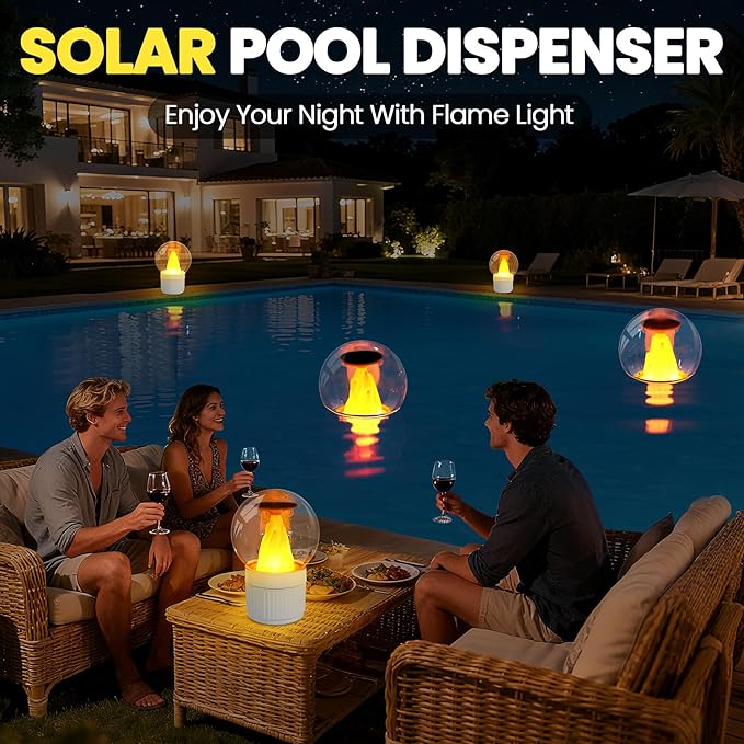 ChlorBlu Solar Chlorine Floater,Chlorine Floater with Solar Flame Light,Adjustable Release Floating Chlorine Dispenser for Pool,Large Capacity Pool Chlorine Floater,Chlorine Floater for Hot Tub(White)