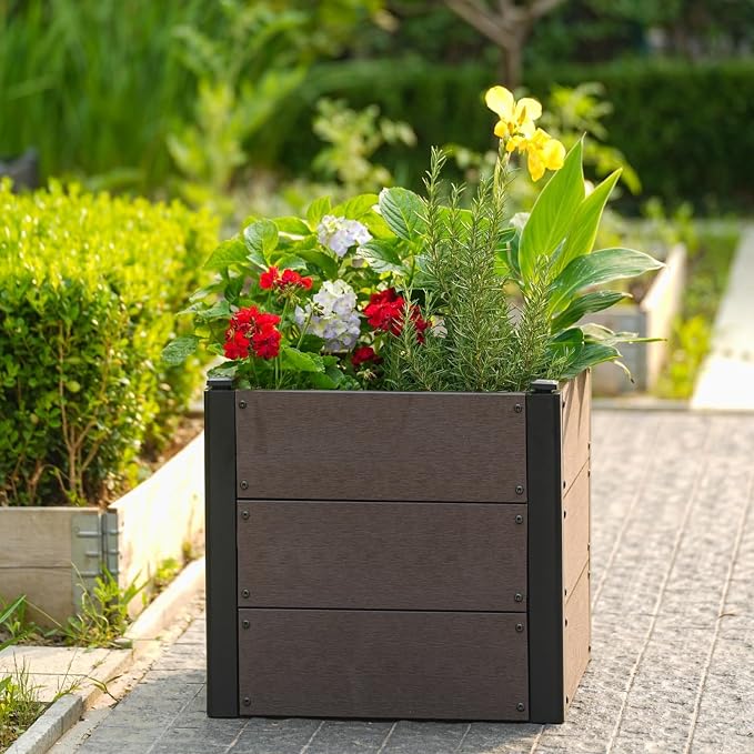 Garden Raised Bed, 19 * 19 * 18in Deep Root Planter Box for Patio, Outdoor Herb, Vegetable, and Flower Gardening - Durable Wooden Style Planter Box for Easy Mobility and Clearance