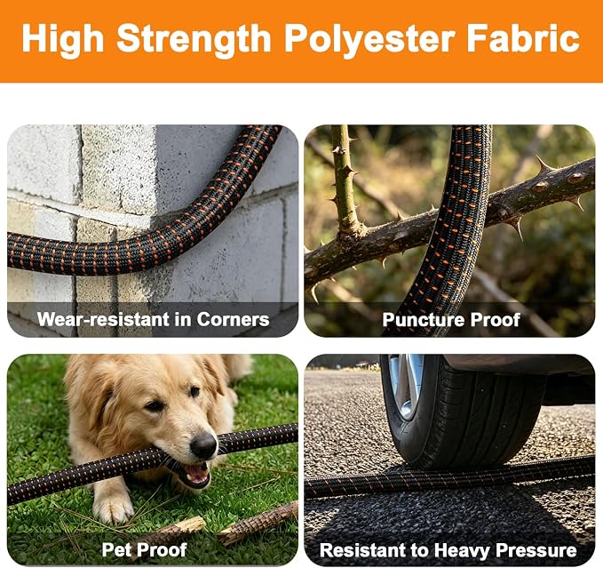 10FT Lightweight Garden Hose,Durable and Flexible Water Hose Non-Kink,Non-Slip Swivel Handles,All-Weather Leader Hose for Boats, RV,Marine Washdown,Lawn,Garden,Leakproof (OrangeBlack, 10 Ft)