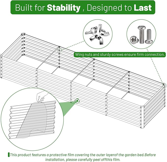 SnugNiture 8x2x2FT Galvanized Raised Garden Bed Kit, Metal Planter Box for Planting Plants Vegetables, Brown