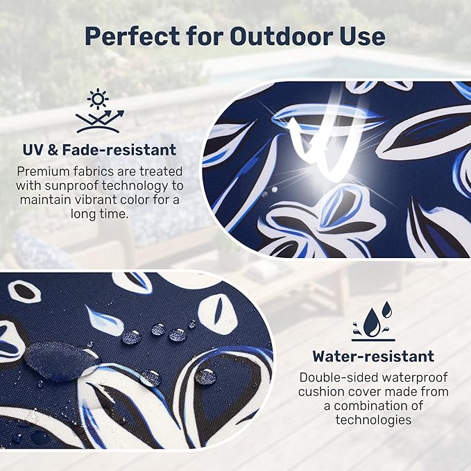 UNIKOME Outdoor Seat Cushions 24 X 24 Inch - Water-Resistant & Fade Resistant, Removable Cover Patio Furniture Cushions for Chair, Sofa, Couch, Wicker, NavyBlue/White