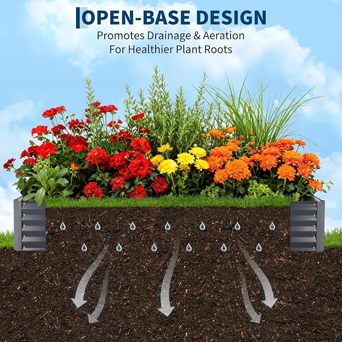 Garvee Galvanized Raised Garden Bed Large Rectangular Kit with Cover Zippered Screen Doors, Open Base Design, Thick Steel, Easy Assembly, Planter Box for Vegetables, Flowers