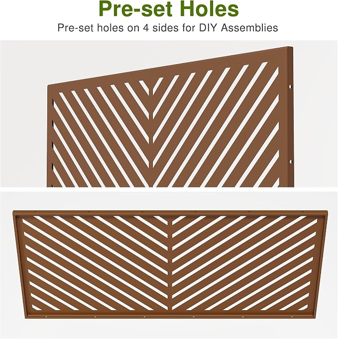 Casaphoria 72" H x 47" W Metal Privacy Screen, Freestanding Outdoor Screen for Deck, Patio & Balcony - Versatile Decorative Privacy Panels for Home & Garden Use (Brown-Parallel)