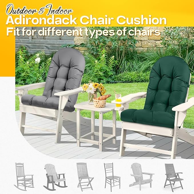 MAGIC ELEPHANT Adirondack Chair Cushion, Memory Foam Outdoor Chair Cushion, Water-Repellent Thick High Back Patio Rocking Chair Pad Seat Cushion Replacement (Green)