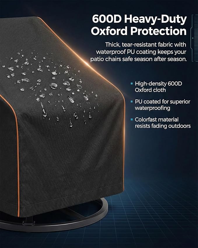 3-Piece Patio Furniture Cover Set for Bistro Sets, Waterproof Outdoor Furniture Covers for 2 Chairs & Coffee Table, Heavy Duty 600D, UV Resistant, All-Season Protection for Patio, Porch & Backyard