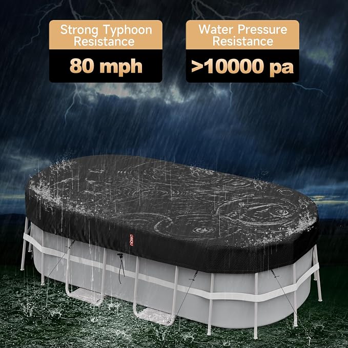 LXKCKJ 7x13 FT Pool Cover for Above Ground Pools, Rectangular 420D Oxford | 10000PA Waterproof, 100MPH Windproof, Tear-Resistant, UPF50+ UV Protection,Cuts Evaporation, for Oval /Rectangular Pool