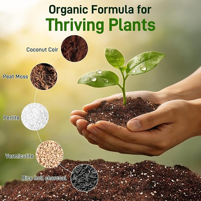 9QT Potting Soil Mix for Indoor Plants - Contains Perlite, Peat Moss, Coco Coir & Rice Charcoal, Natural & Organic Material with Well-Draining, Light & Aerated Texture for Healthy Roots & Fast Growth