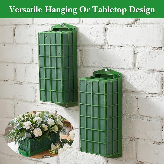 6 Pack Floral Foam Cage - Green Rectangle Flower Holder with Wet/Dry Floral Foam for Fresh & Artificial Flower Arrangements, Wedding, Home Decor, 11.6” x 4.6” x 3.15”