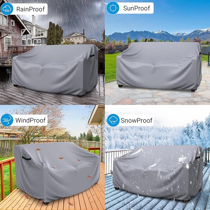 Heavy Duty Patio Sofa Cover, Mrrihand 3-Seater Outdoor Sofa Loveseat Cover, Outdoor Patio Furniture Cover with Air Vent and Handles, 88" W×33" D×32" H, Grey