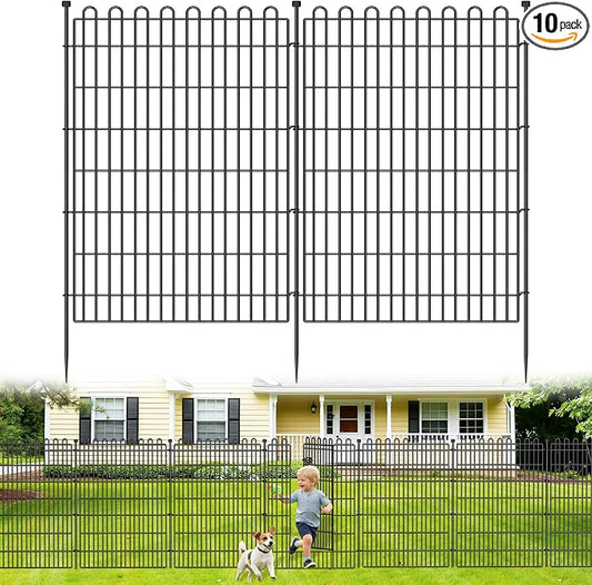 10 Panels No Dig Decorative Garden Fence with Gate for Yard, 48 in(H) X 26.25 ft(L) Animal Barrier Fencing for Outdoor Dog, Metal Portable Garden Fences for Borders, Pets, Landscape, Temporary Fence