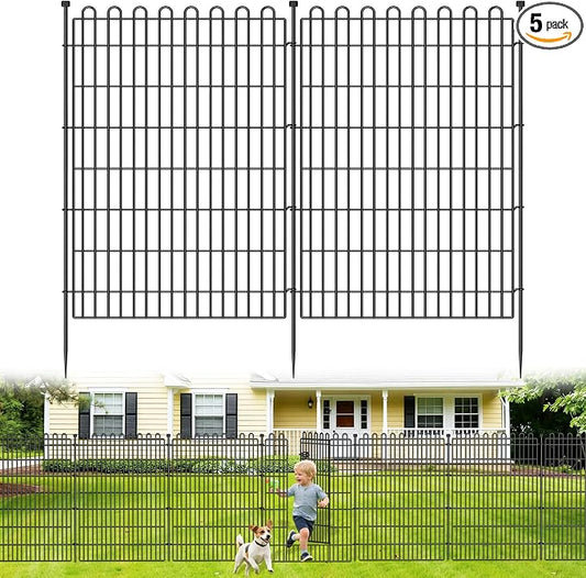 5 Panels No Dig Decorative Garden Fence with Gate for Yard, 48 in(H) X 13.13 ft(L) Animal Barrier Fencing for Outdoor Dog, Metal Portable Garden Fences for Borders, Pets, Landscape, Temporary Fence
