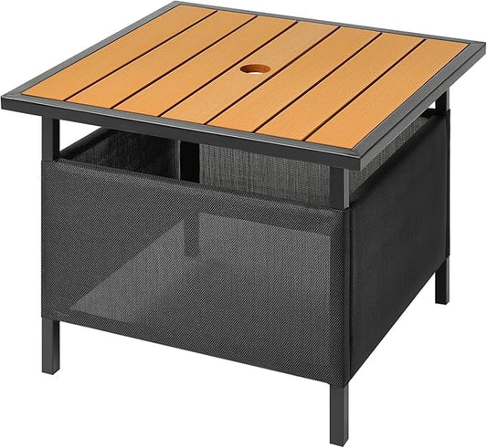 LZRS Adirondack Outdoor End Table with Umbrella Hole, Pool Composite Patio Table,HDPE End Tables for Backyard,Pool, Indoor Companion, Easy Maintenance & Weather Resistant(Teak)