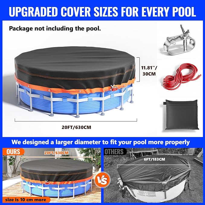 20Ft Round Pool Cover - Solar Covers for Above Ground Pools, Oxford Fabric Pool Covers for Above Ground Pools with Winch and Cable, Waterproof and Dustproof Swimming Pool Cover