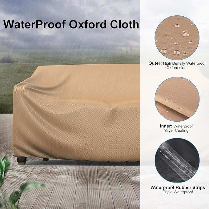 Heavy Duty Patio Sofa Cover, Mrrihand 2-Seater Outdoor Sofa Loveseat Cover, Outdoor Patio Furniture Cover with Air Vent and Handles, 90" W×34" D×32" H, Brown