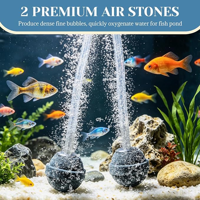 Yeomi 4W Solar Aerator Pump, Solar Pond Oxygenator with Dual Air Stones, 3 Working Modes 18/36/72H Runtime, Split Mount Solar Powered Air Pump for Outdoor Pond, Fish Tank, Water Feature Aquaculture
