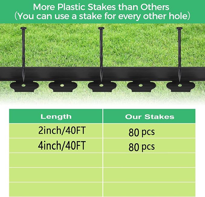 4-Inch Tall x 40-Ft Garden Edging Kit with 80 Extra-Long Spikes Professional Weed Barrier Weather-Resistant Flexible & Easy Install Upgraded Heavy-Duty